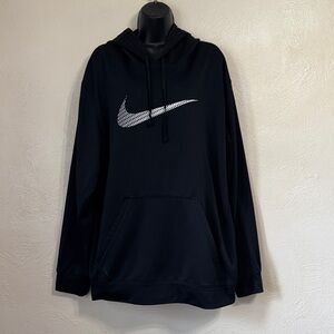 Nike Black Hoodie with White Swoosh - Men's Pullover Sweatshirt 0521